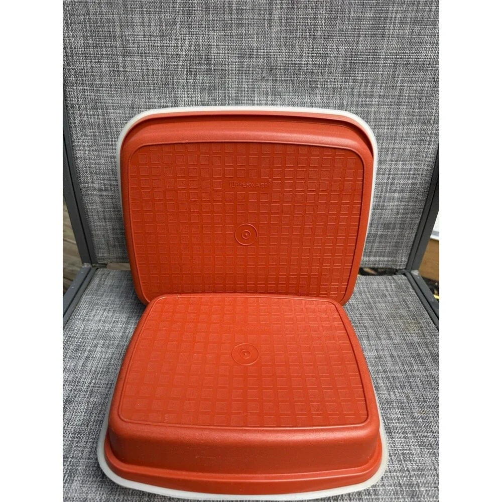 Tupperware Vintage Meat Keeper Marinade Container Set of 2 PAPRIKA RED W/ Lids